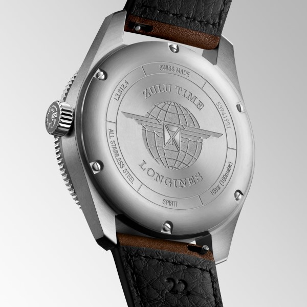 Montre Longines Spirit Zulu Time Automatique 42mm cadran noir bracelet cuir