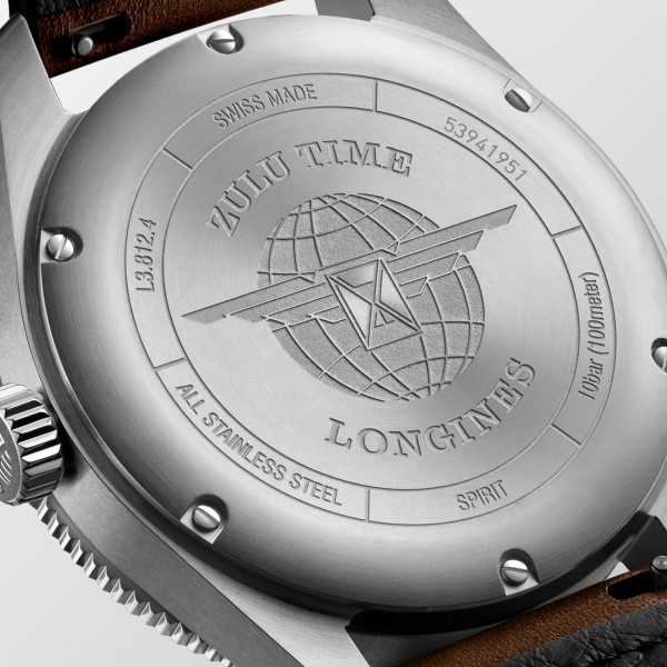 Montre Longines Spirit Zulu Time Automatique 42mm cadran noir bracelet cuir