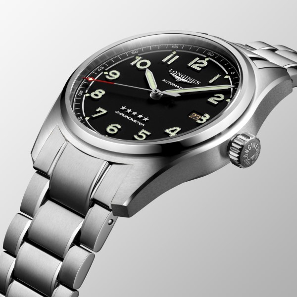 Montre Longines Spirit Automatique 42 mm cadran noir bracelet acier