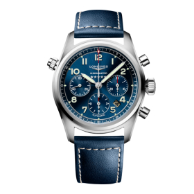 Montre Longines Spirit Chronographe 42 mm cadran bleu bracelet cuir