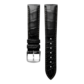 Bracelet Montre Longines Master Collection 19mm Cuir Alligator Noir Mat