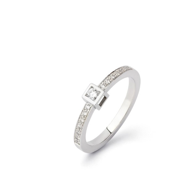 Bague Tom G Cube Or Blanc Diamants 0.23ct