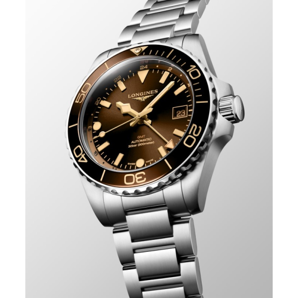 Montre Longines HydroConquest GMT 41mm Cadran Brun Bracelet Métal