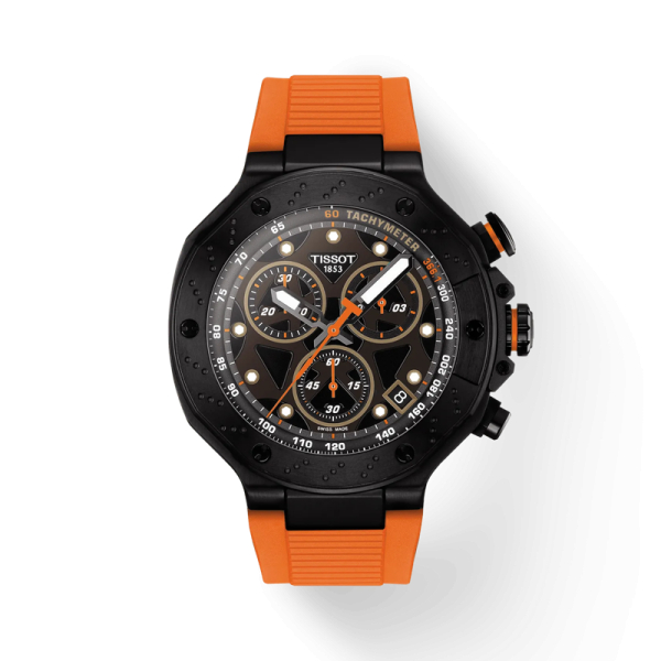 Montre Tissot T-Race Quartz PVD Noir Bracelet Caoutchouc Orange