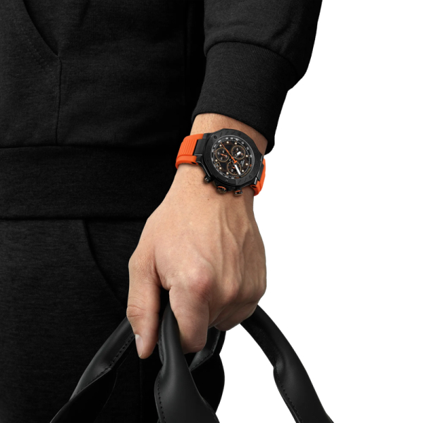 Montre Tissot T-Race Quartz PVD Noir Bracelet Caoutchouc Orange