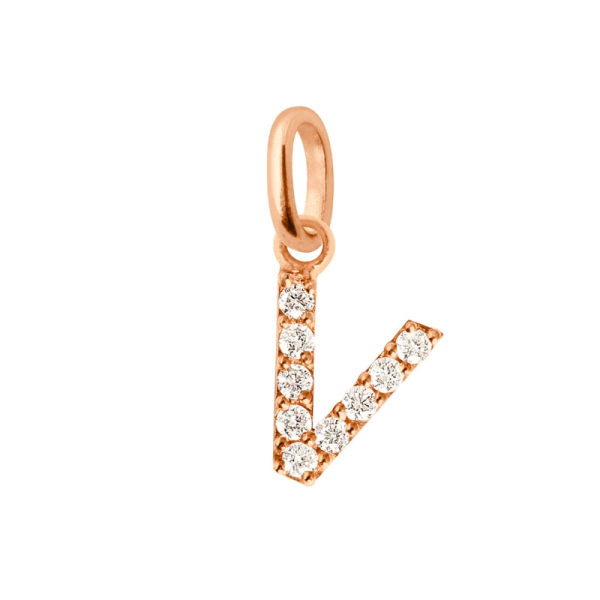 Pendentif gigi CLOZEAU Lucky Letter V Diamants Or Rose