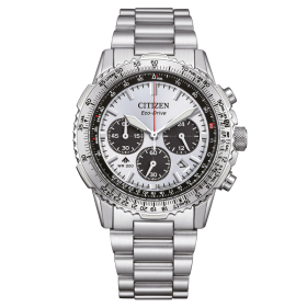 Montre Citizen Promaster Sky Chrono Navihawk Eco-drive Cadran Argent Bracelet Acier