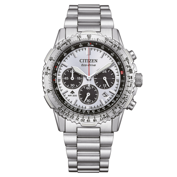 Montre Citizen Promaster Sky Chrono Navihawk Eco-drive Cadran Argent Bracelet Acier