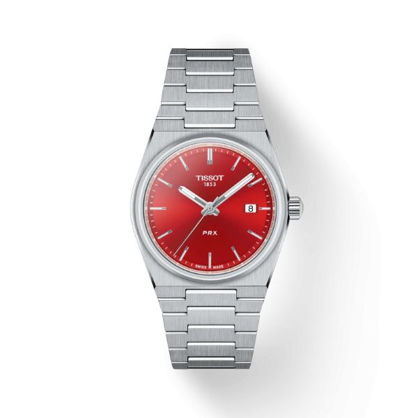 Montre Tissot PRX Quartz 35mm Cadran Rouge Bracelet Acier