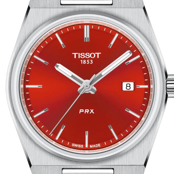 Montre Tissot PRX Quartz 35mm Cadran Rouge Bracelet Acier