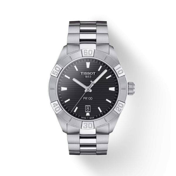 Montre Tissot PR 100 Sport Gent Cadran Noir Bracelet Acier