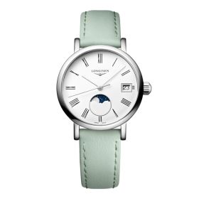 Longines Elegant Collection Moonphase Cadran Blanc mat Bracelet cuir