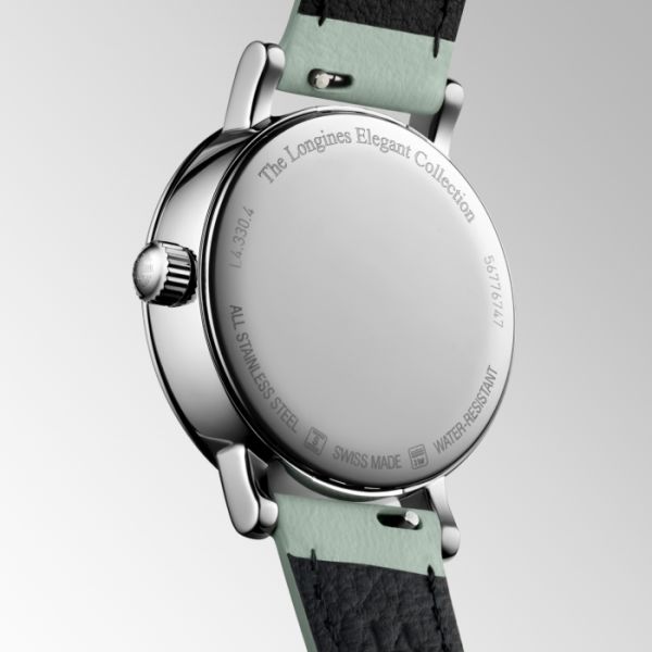 Longines Elegant Collection Moonphase Cadran Blanc mat Bracelet cuir