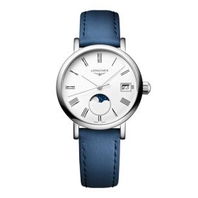 Longines Elegant Collection Moonphase Cadran Blanc mat Bracelet cuir