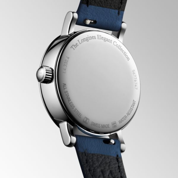 Longines Elegant Collection Moonphase Cadran Blanc mat Bracelet cuir