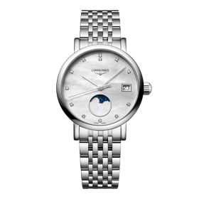 Longines Elegant Collection Moonphase Cadran Nacre blanche Bracelet Acier