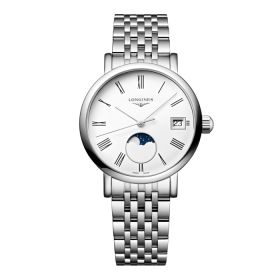 Longines Elegant Collection Moonphase Cadran Blanc mat Bracelet Acier