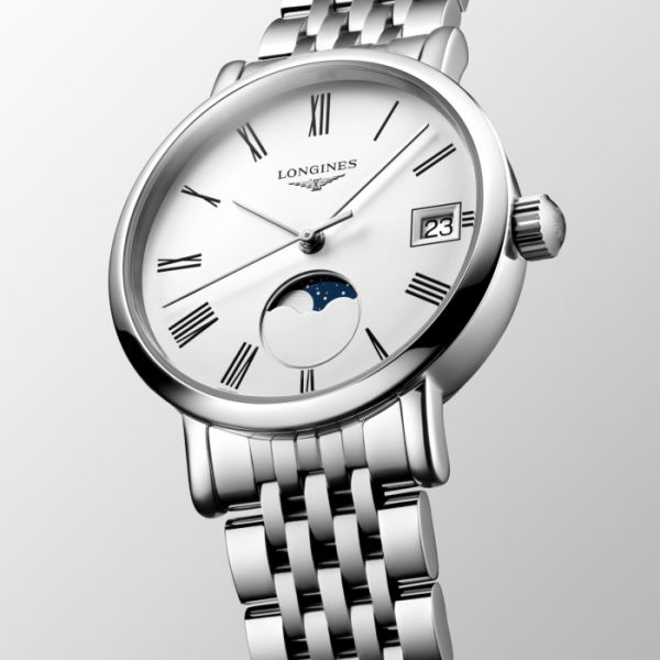 Longines Elegant Collection Moonphase Cadran Blanc mat Bracelet Acier