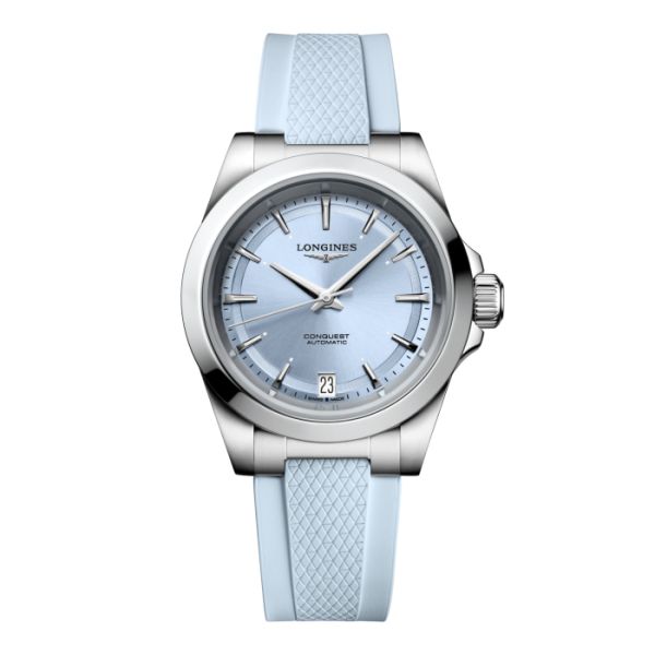Montre Conquest Cadran Bleu soleillé Bracelet caoutchouc