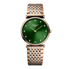 Montre La Grande Classique De Longines Cadran Vert soleillé Bracelet Acier et traitement PVD rouge