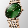 Montre La Grande Classique De Longines Cadran Vert soleillé Bracelet Acier et traitement PVD rouge