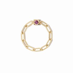 Bague Chaîne Le Cube Dinh Van Or Jaune Saphir Rose