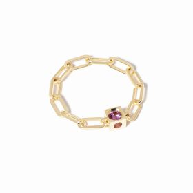 Bague Chaîne Le Cube Dinh Van Or Jaune Saphir Rose