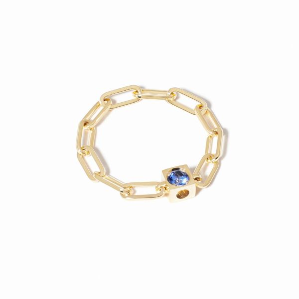 Bague Chaîne Le Cube Dinh Van Or Jaune Saphir Bleu