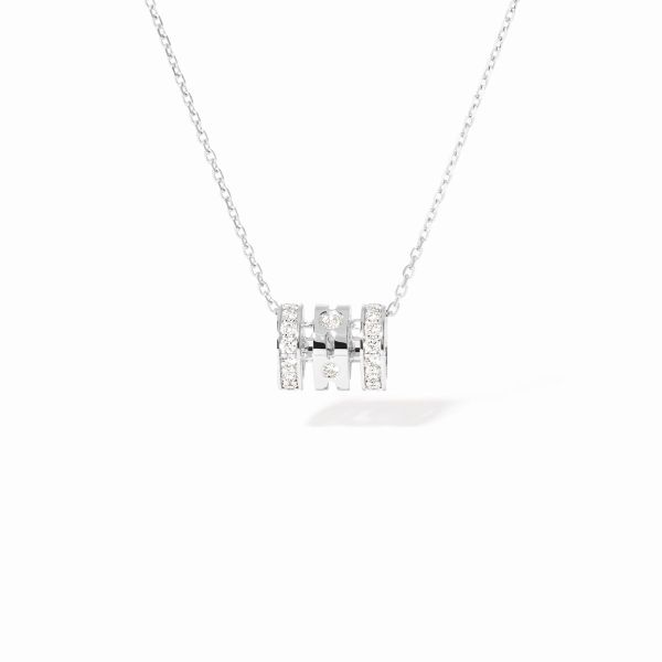 Pendentif Dinh Van Pulse Petit Modèle Pavé 3 Rangs Or Blanc Diamants