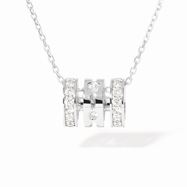 Pendentif Dinh Van Pulse Petit Modèle Pavé 3 Rangs Or Blanc Diamants