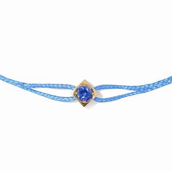 Bracelet Dinh Van Le Cube Cordon Or Jaune Saphir Bleu 0.11ct