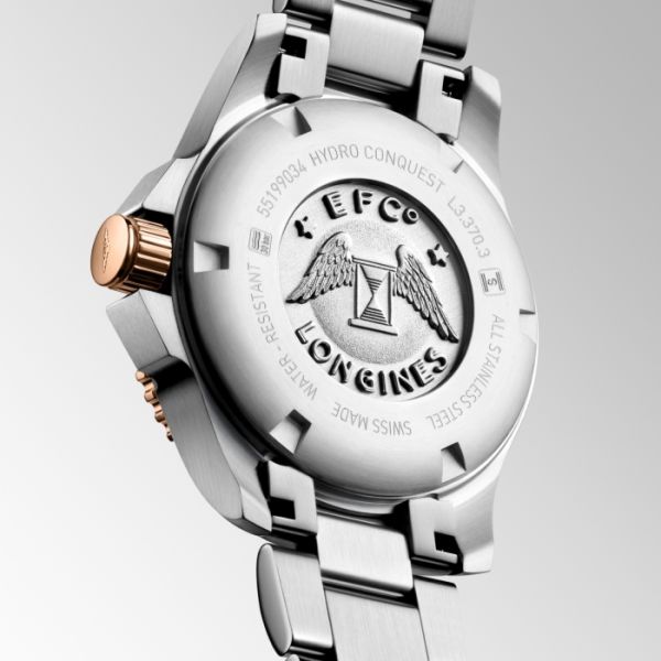 Montre Hydroconquest Cadran Nacre blanche Bracelet Acier et traitement PVD rouge
