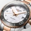 Montre Hydroconquest Cadran Nacre blanche Bracelet Acier et traitement PVD rouge
