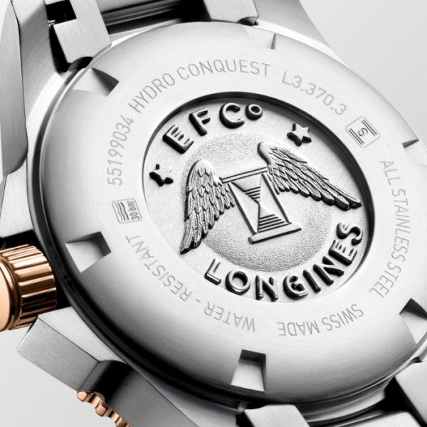 Montre Longines Hydroconquest Cadran Nacre blanche Bracelet Acier PVD rouge
