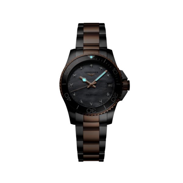 Montre Longines Hydroconquest Cadran Nacre blanche Bracelet Acier PVD rouge