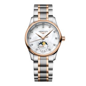 Montre Longines Master Collection Moonphase Cadran Nacre blanche Bracelet Acier Coiffe Or Rose