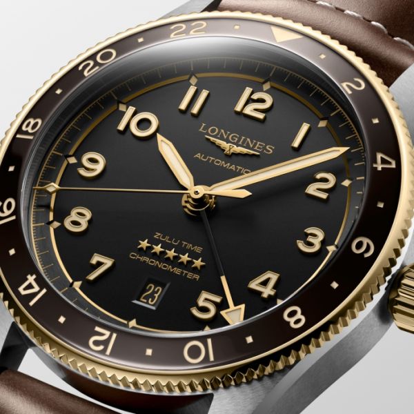 Montre Longines Spirit Zulu Time Cadran Anthracite Bracelet cuir