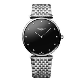 Montre La Grande Classique De Longines Cadran Noir laqué poli Bracelet Acier