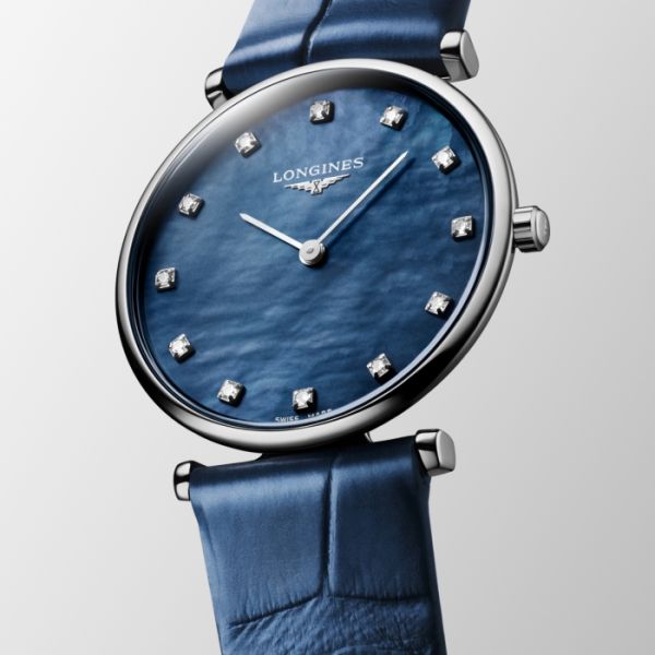 Montre La Grande Classique De Longines Cadran Nacre bleue Bracelet Alligator