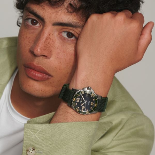 Montre Hydroconquest Cadran Noir Bracelet Nylon Vert