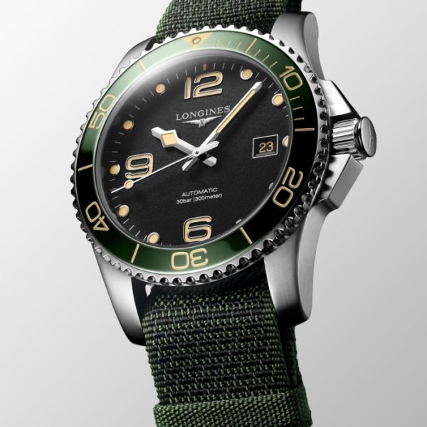 Montre Hydroconquest Cadran Noir Bracelet Nylon Vert