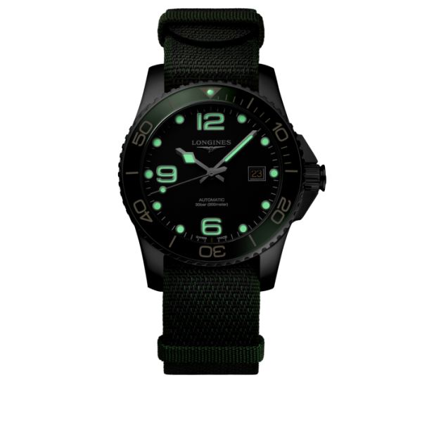 Montre Hydroconquest Cadran Noir Bracelet Nylon Vert