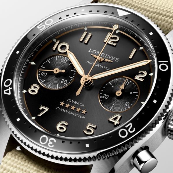Montre Longines Spirit Flyback Cadran Noir soleillé Bracelet nylon