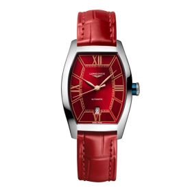 Montre Longines Evidenza Cadran Rouge Bracelet Alligator