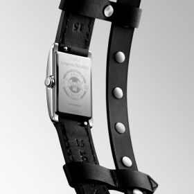 Montre Longines Dolcevita X Yvy Cadran Noir laqué poli Bracelet cuir
