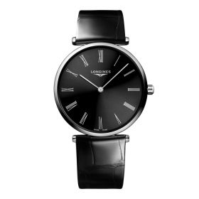 Montre La Grande Classique De Longines Cadran Noir soleillé Bracelet Alligator