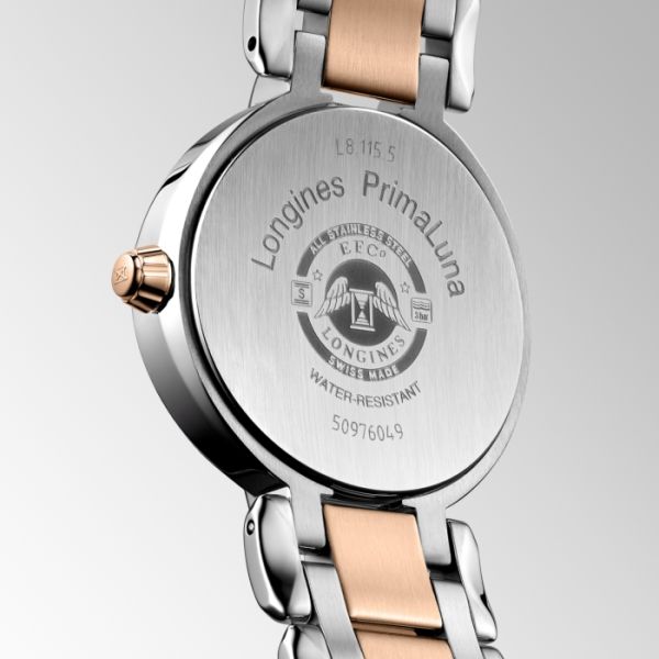 Montre Longines Primaluna Moonphase Cadran Taupe Bracelet acier Coiffe Or Rose