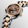 Montre Longines Primaluna Moonphase Cadran Taupe Bracelet acier Coiffe Or Rose