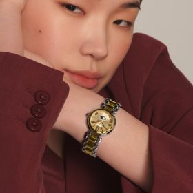 Montre Longines Primaluna Moonphase Cadran Doré Bracelet Acier Coiffe Or Rose