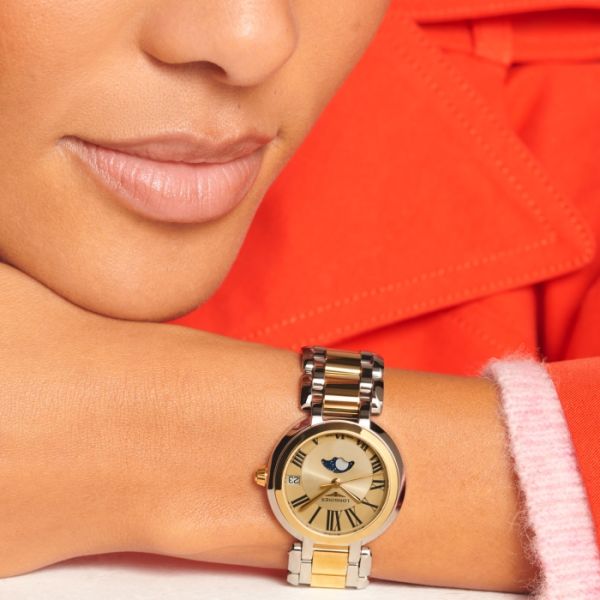 Montre Longines Primaluna Moonphase Cadran Doré Bracelet Acier Coiffe Or Rose